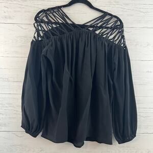 Dora Landa Black Caged Shoulder Long Sleeve Top Size XS